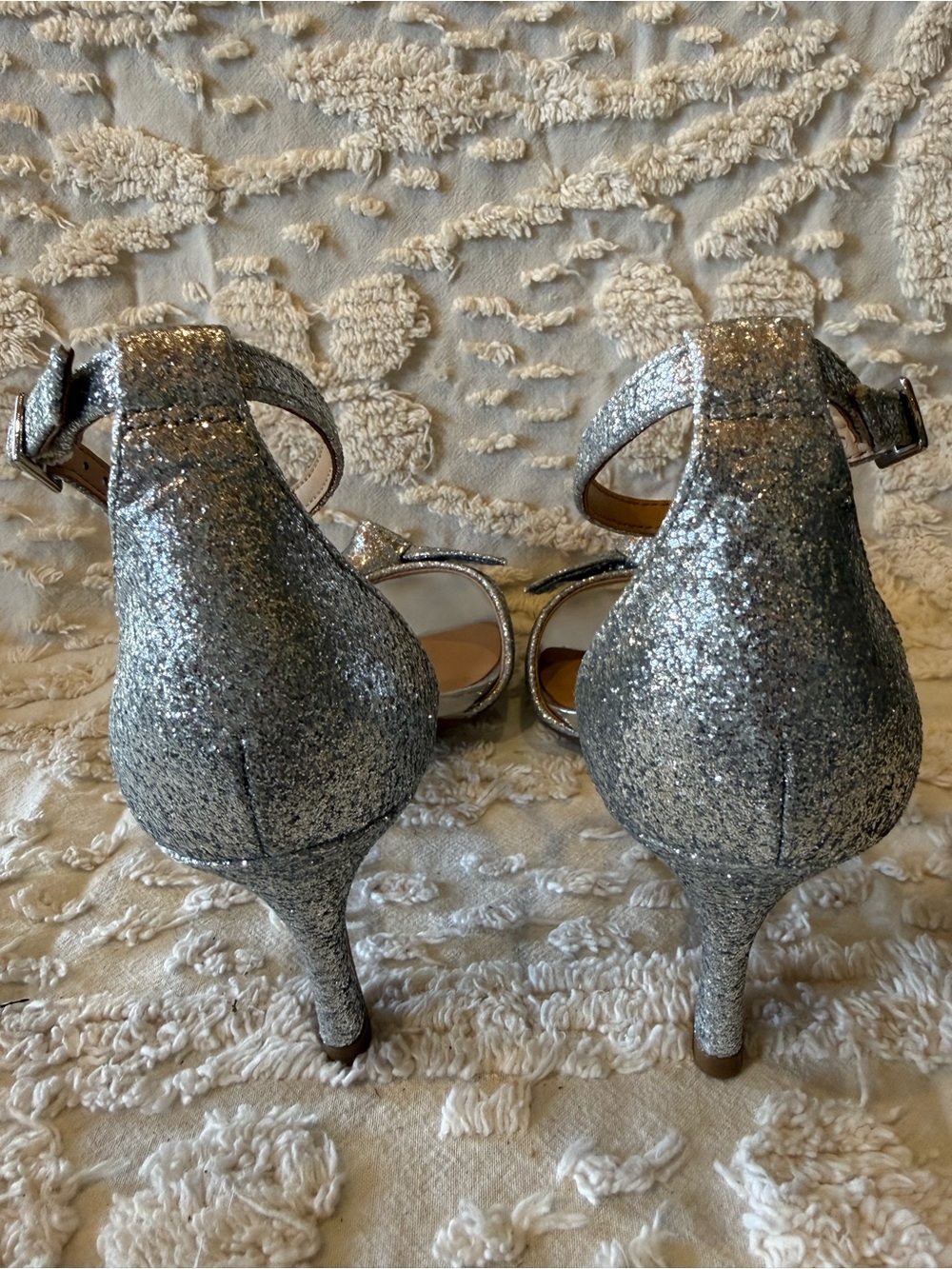ON 34th Silver Glitter Bow Ankle-Strap Heels #664 - Picture 4 of 7